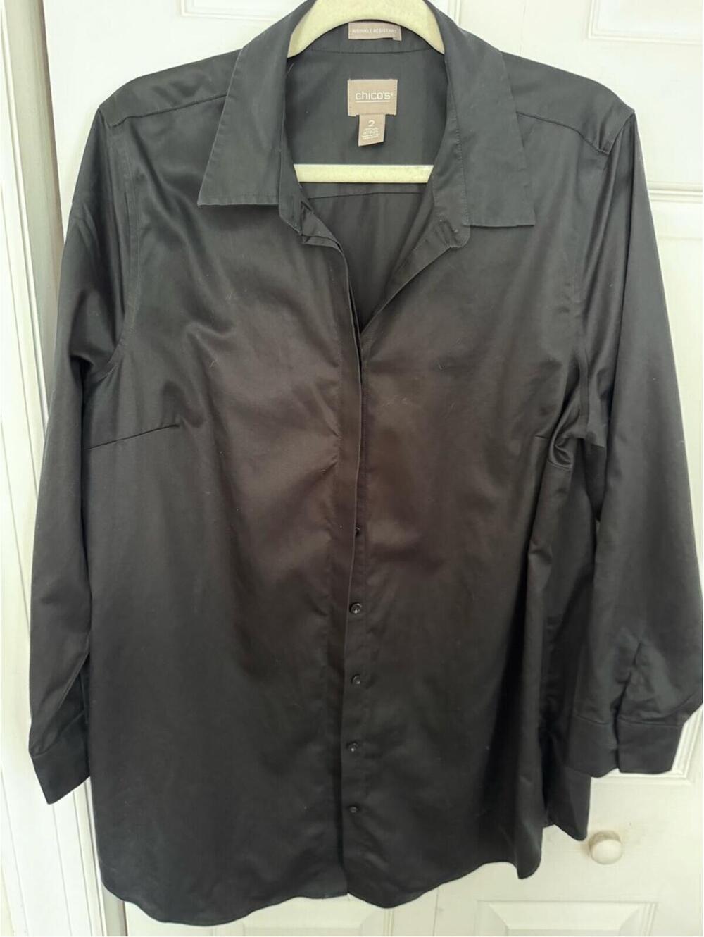 XL, Chico's Black 100% Cotton Lightweight Button-Front Shirt Jacket